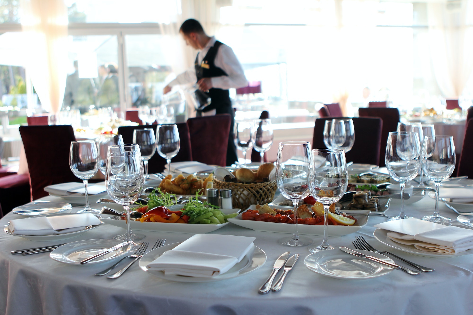 Banquet table in restaurant